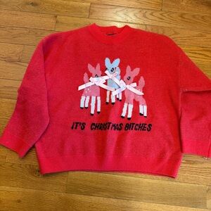 Nasty Gal red it’s Christmas bitches deer sweater size small